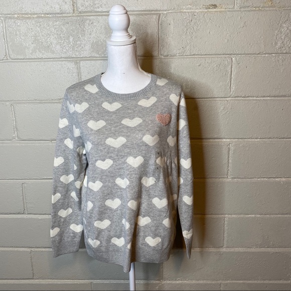 Charter Club Sweaters - Charter Club  Top Grey with Hearts Sweater